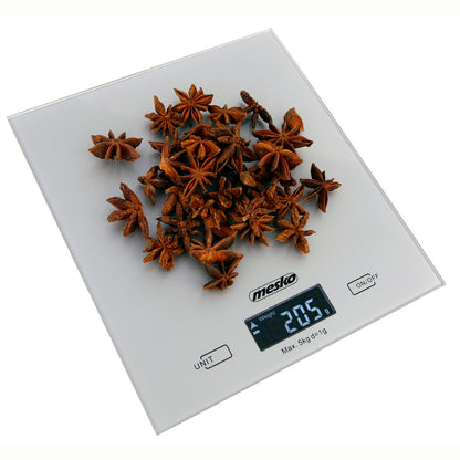 Báscula De Cocina Digital Extraplana, Plataforma Vidrio, Precisión 1gr Hasta 5 Kg, Función Tara Mesko Ms3145 Gris