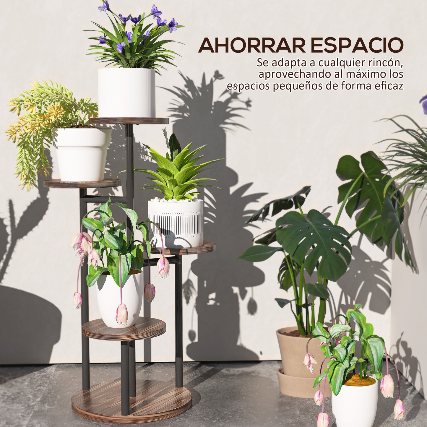 Outsunny Estantería Para Plantas De 5 Niveles De Madera 43x43x70 Cm Carbonizado_5