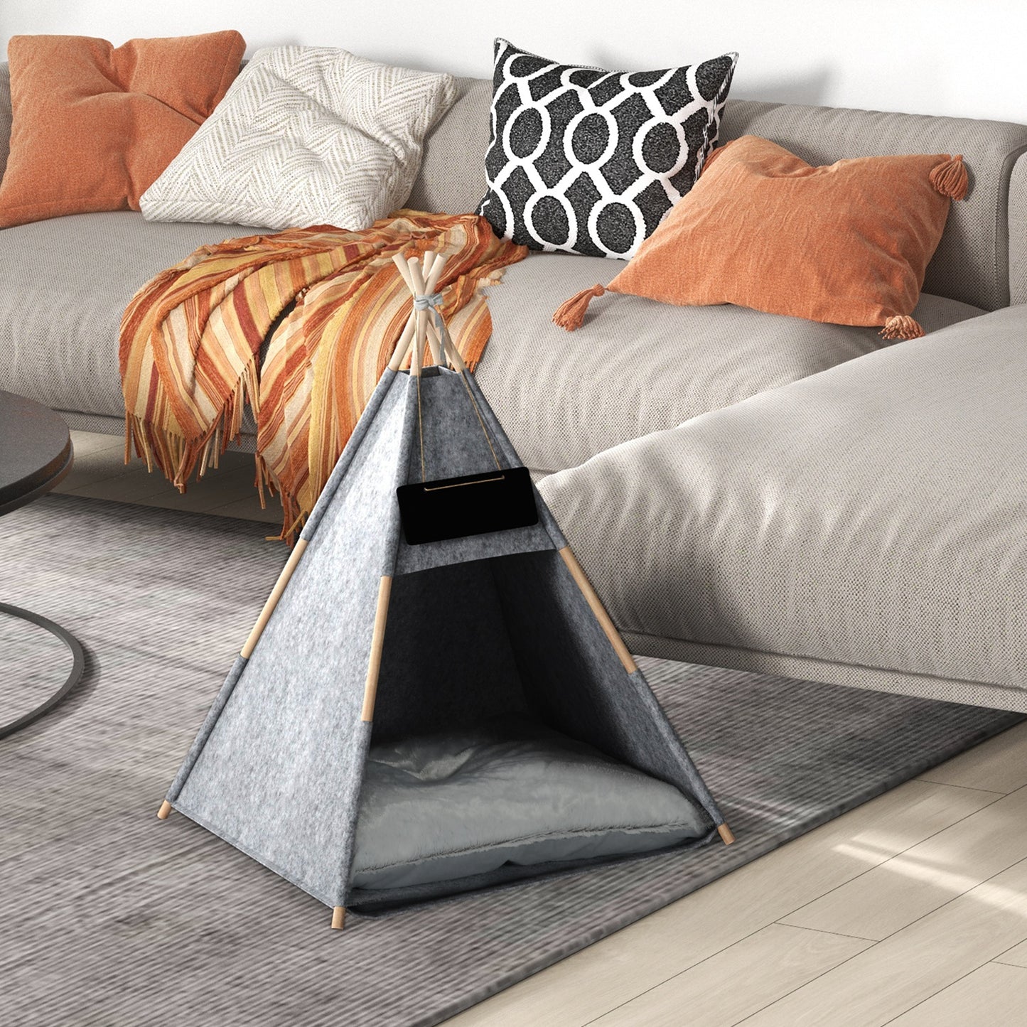 Pawhut Tipi Tienda Para Mascotas Cojín Extraíble Lavable Fieltro Madera_4