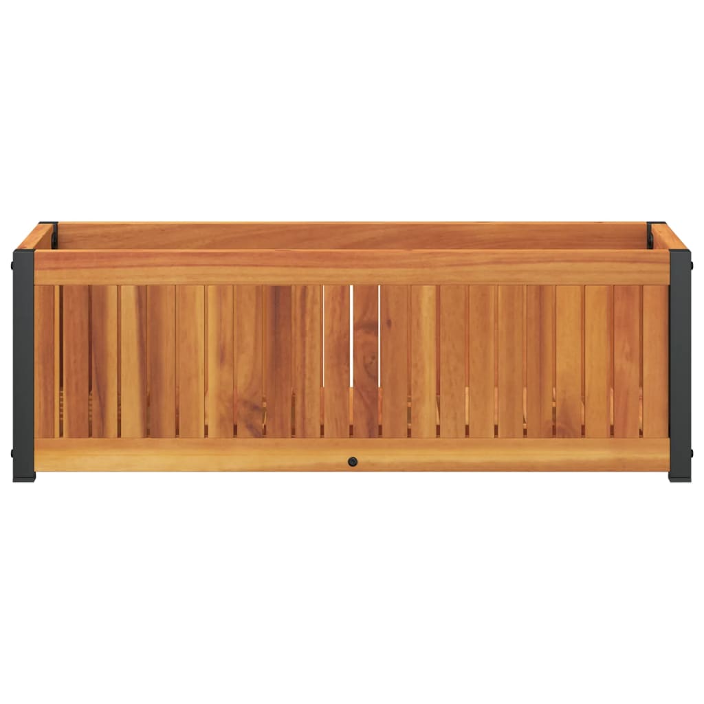 Jardinera De Madera Maciza De Acacia Y Acero 80x30x27,5 Cm_3