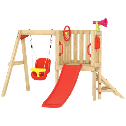 Outsunny Columpio Y Tobogán Infantil 5 En 1 Parque Infantil Exterior De Madera_0