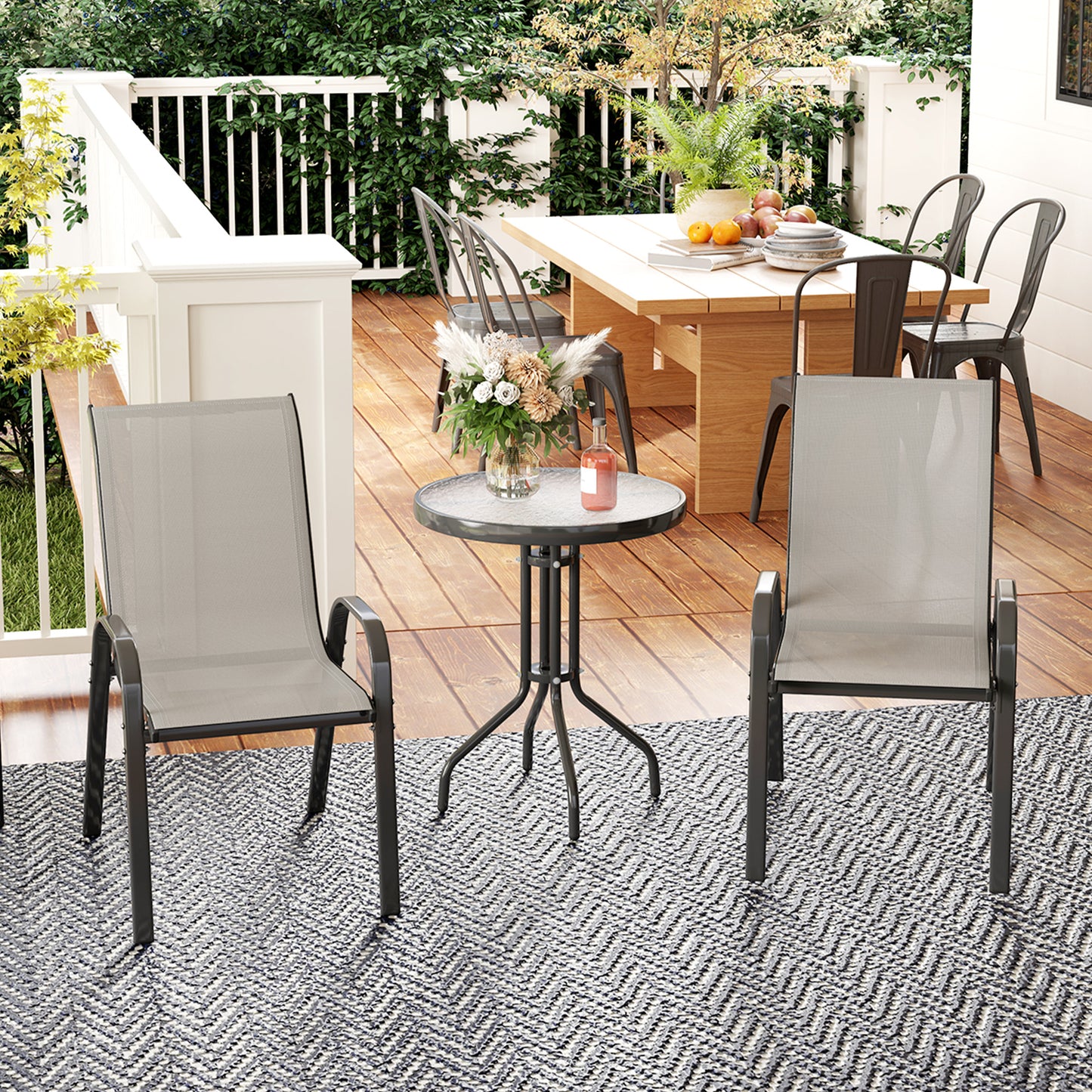 Outsunny Conjunto De Mesa Y Sillas De Terraza Exterior De 3 Piezas Gris Claro_1