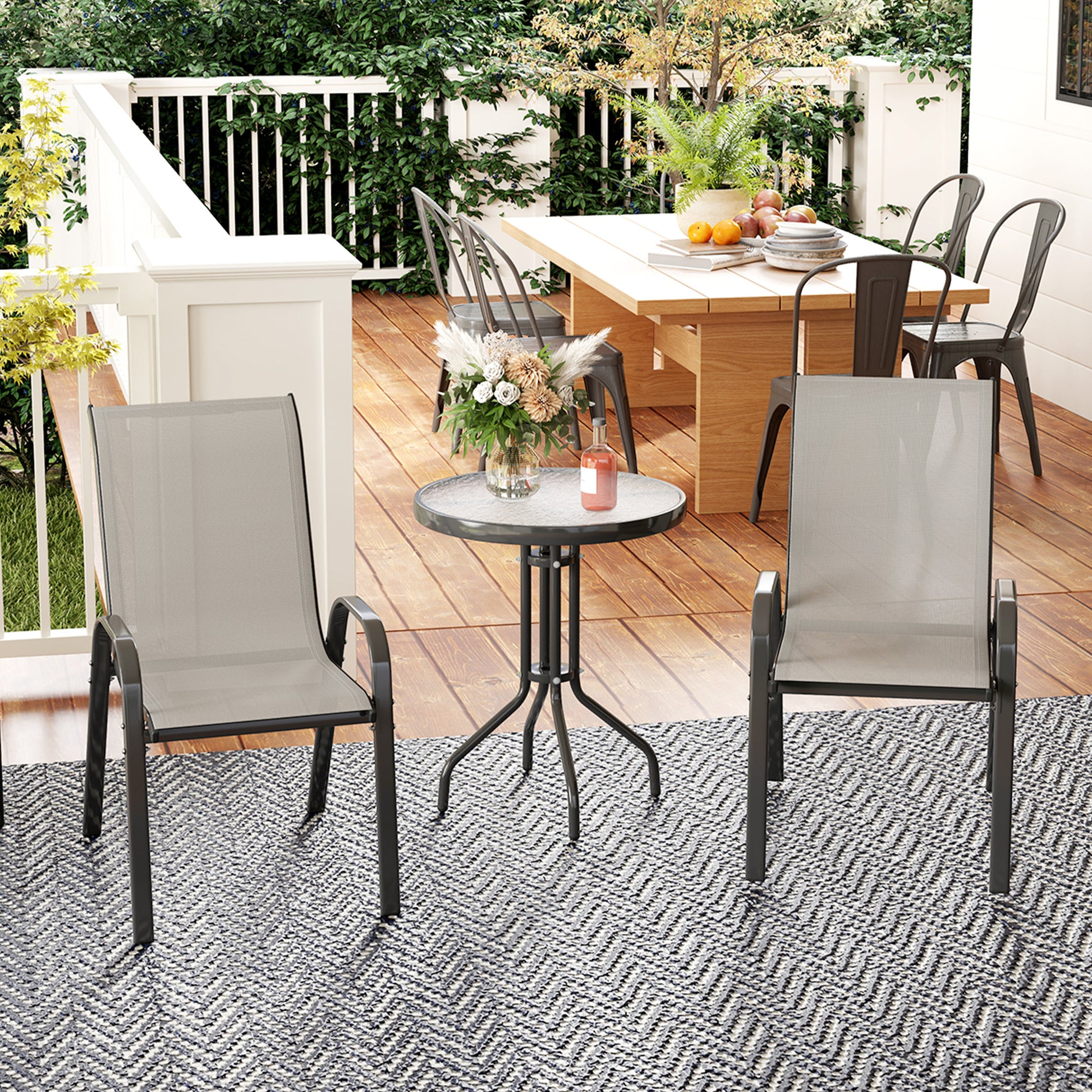 Outsunny Conjunto De Mesa Y Sillas De Terraza Exterior De 3 Piezas Gris Claro_1