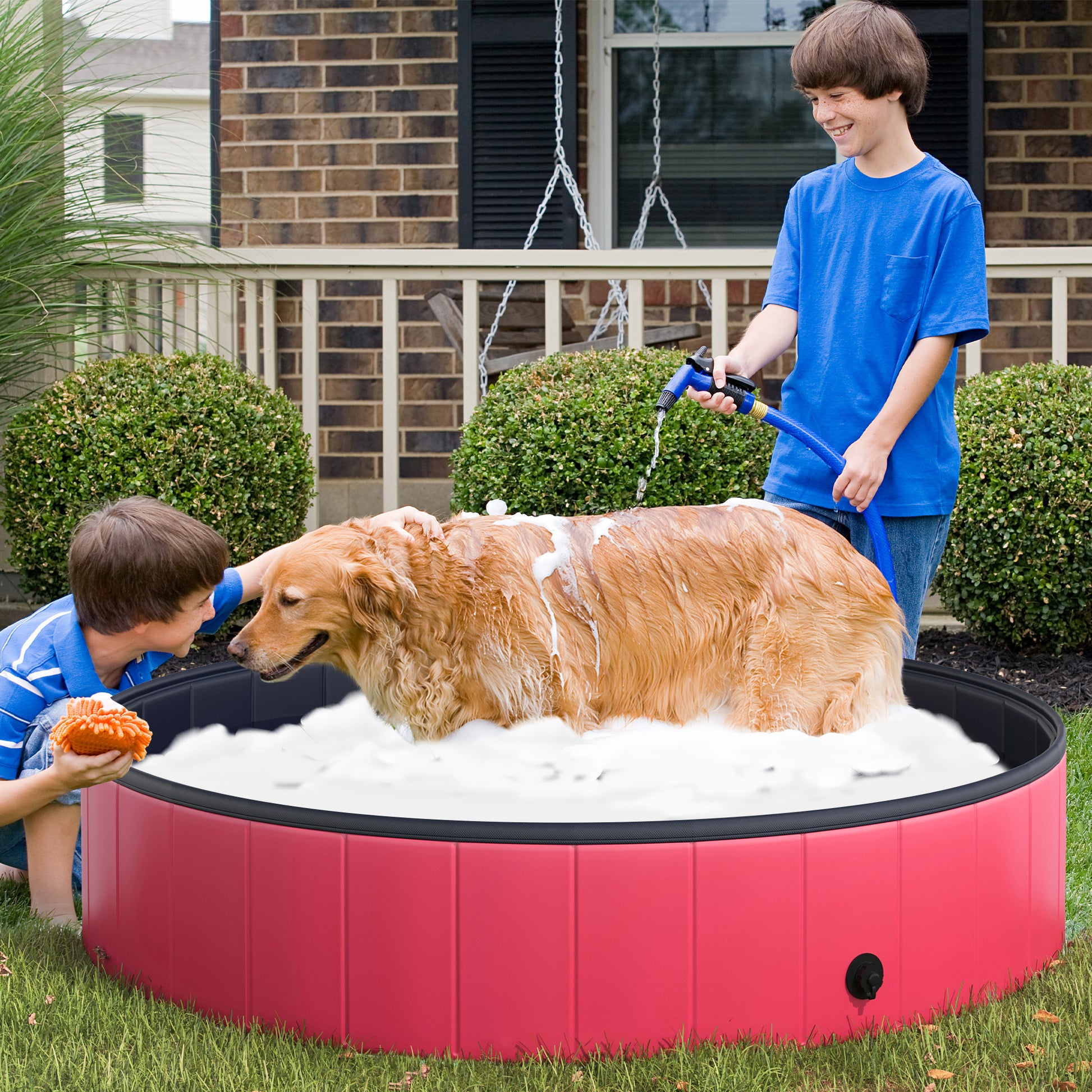 Pawhut Bañera Piscina Plegable De Mascota Perro Baño Portátil Animal Ø140cm_1