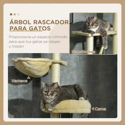 Pawhut Árbol Para Gatos De Suelo A Techo De 230-250cm Con Altura Ajustable Beige_3