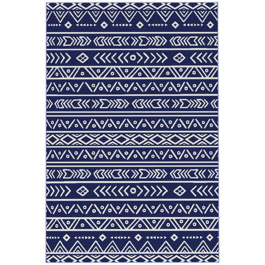 Outsunny Alfombra De Exterior 182x274 Cm Con Patrón De Geométrico Azul_0