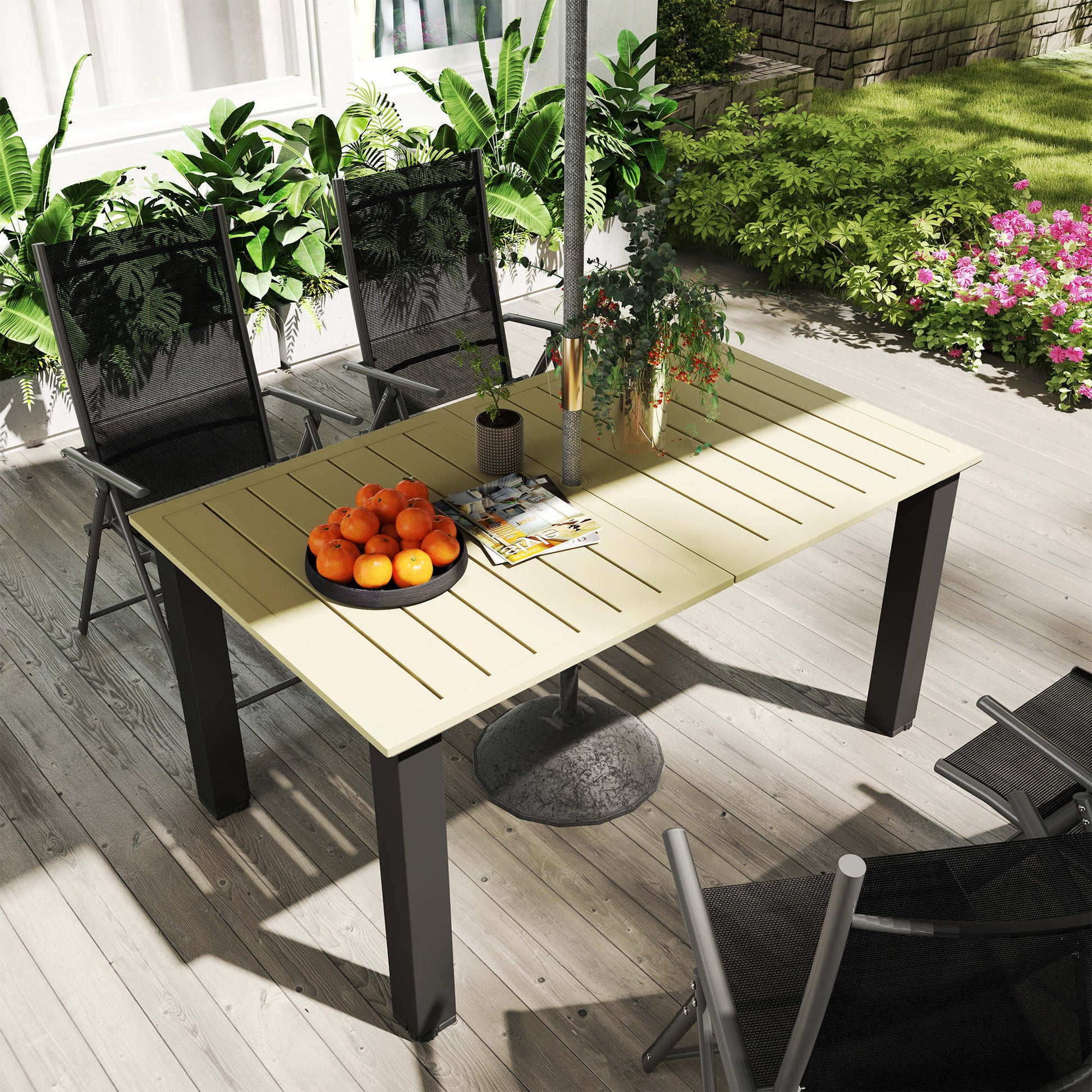 Outsunny Mesa De Jardín Rectangular 150x90x73 Cm Con Orificio Para Sombrilla_4