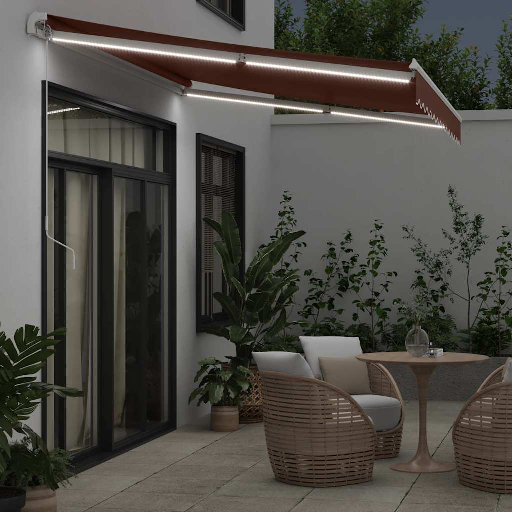 Toldo Retráctil Manual Con Luz Led Marrón 350x250 Cm_2
