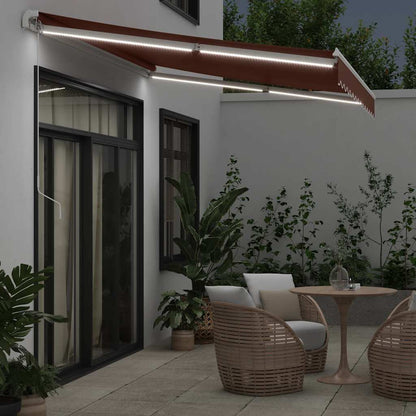 Toldo Retráctil Manual Con Luz Led Marrón 350x250 Cm_2