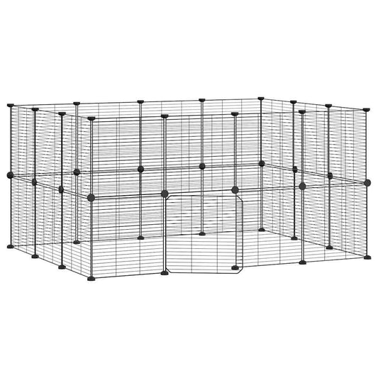 Vidaxl Jaula Para Mascotas De 28 Paneles Puerta Acero Negro 35x35 Cm_0