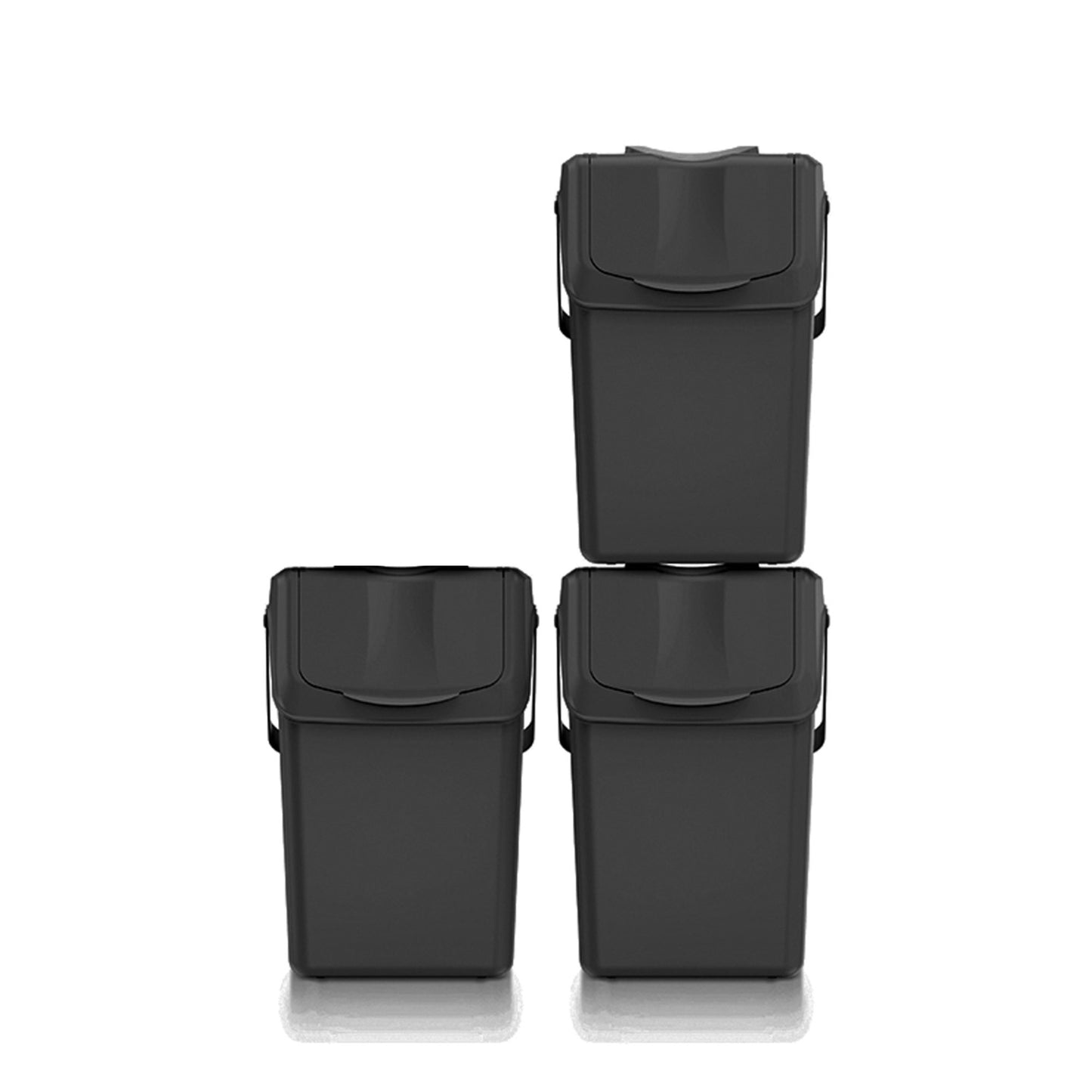 Set De 3 Cubos De Basura Keden Sortibox 100% Plástico Reciclado, Negro, Volumen 3x25l_0