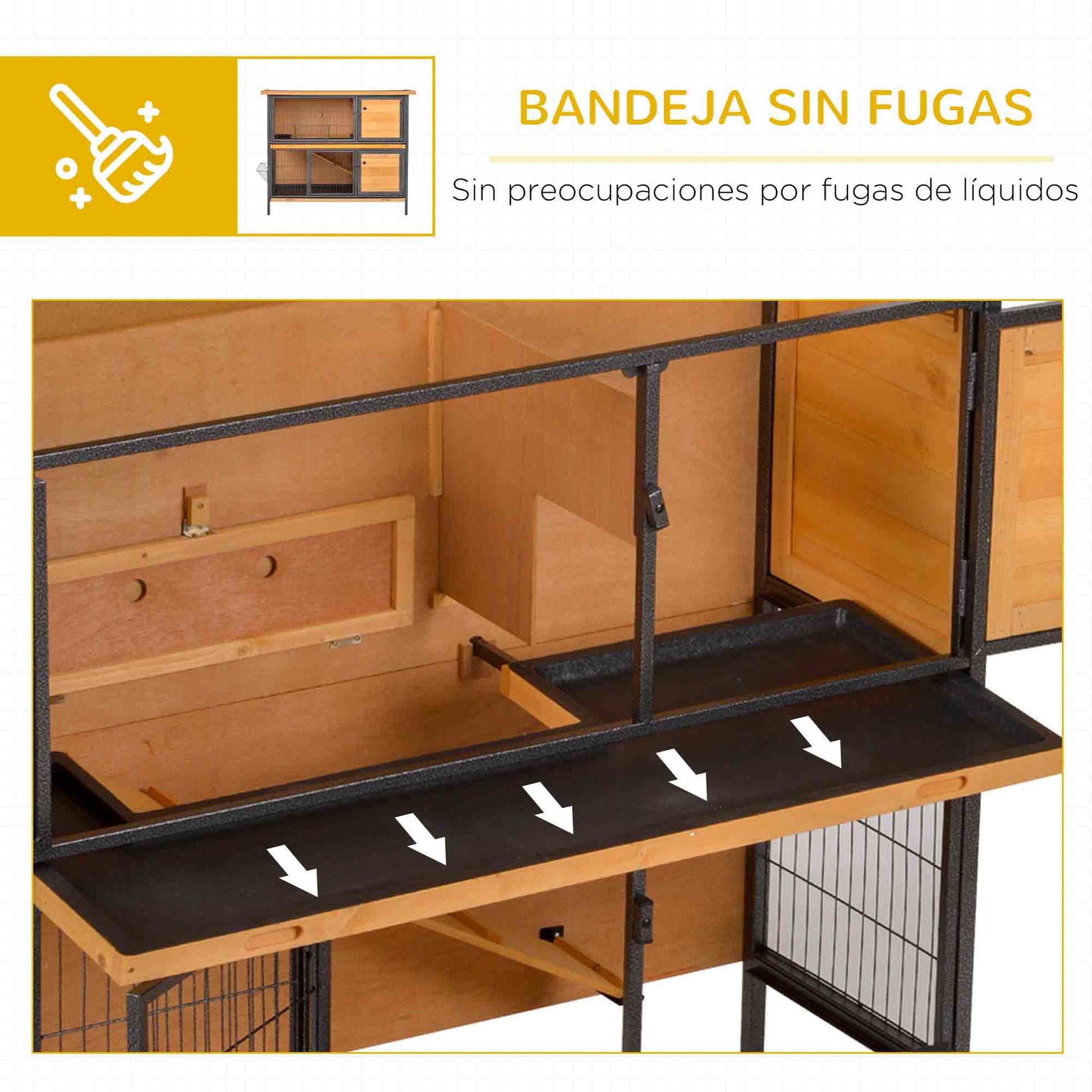 Pawhut Conejera De Madera De 2 Niveles Con Puertas Y Rampa 122x50x101 Cm Natural_5