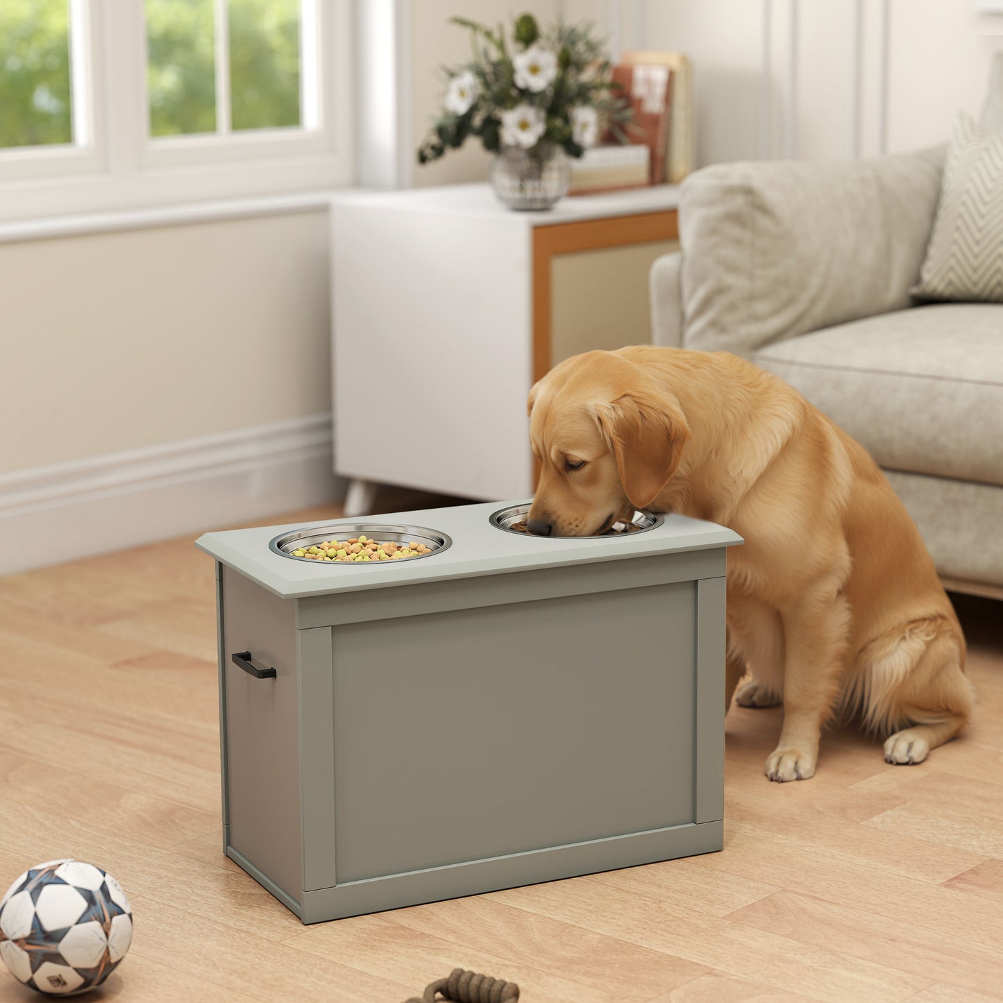 Pawhut Comedero Elevado Para Perros Con 2 Cuencos De Acero Inoxidable Gris_1