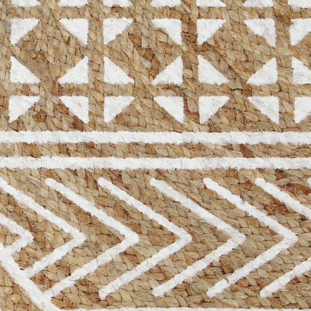 Vidaxl Alfombra De Yute Tejida A Mano Con Estampado Blanco 90 Cm_3
