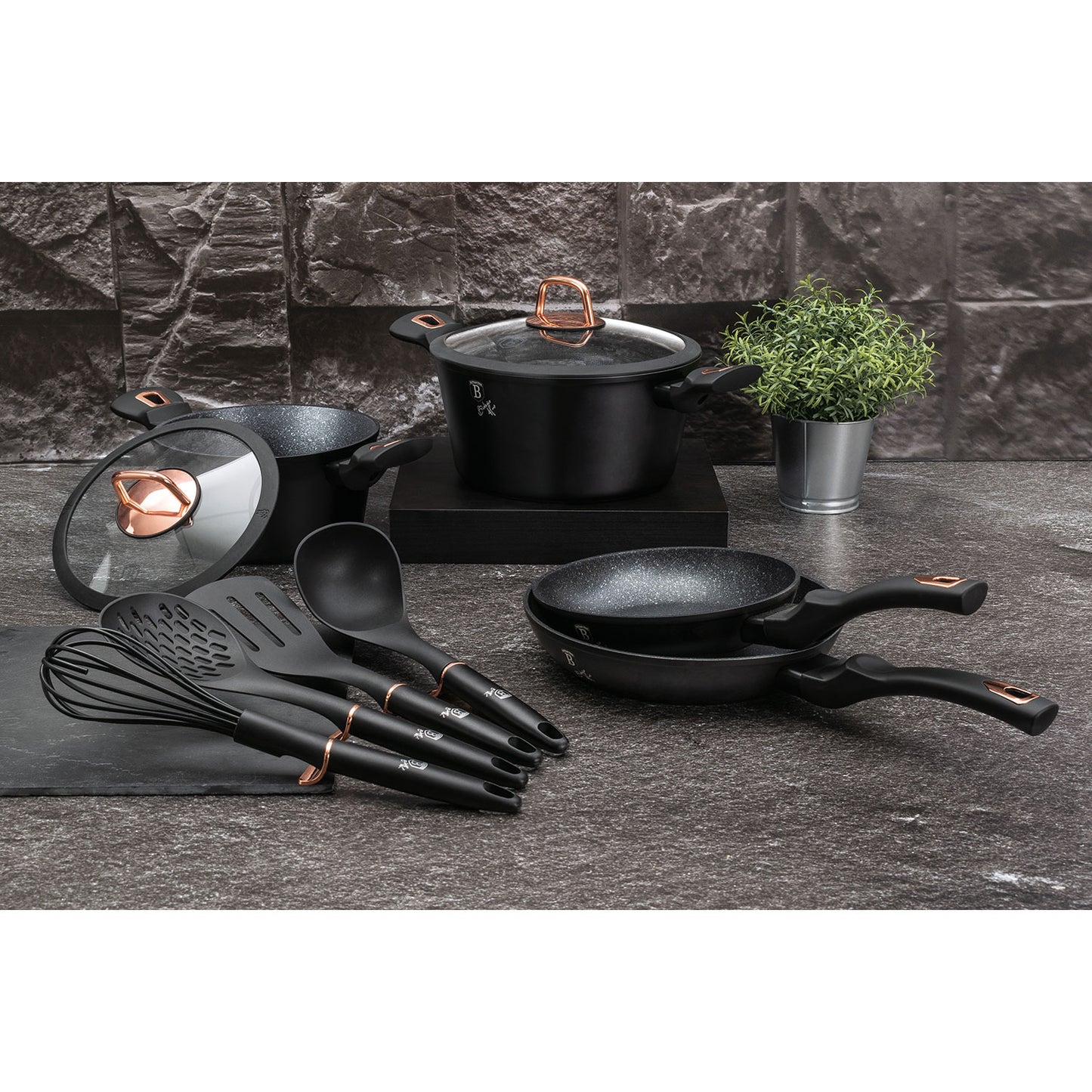 Batería Cocina Inducción 10 Piezas, Antiadherente Mármol Sin Pfoa, Aluminio, Cazuelas Sartenes Berlinger Haus Black Rose Negro_1