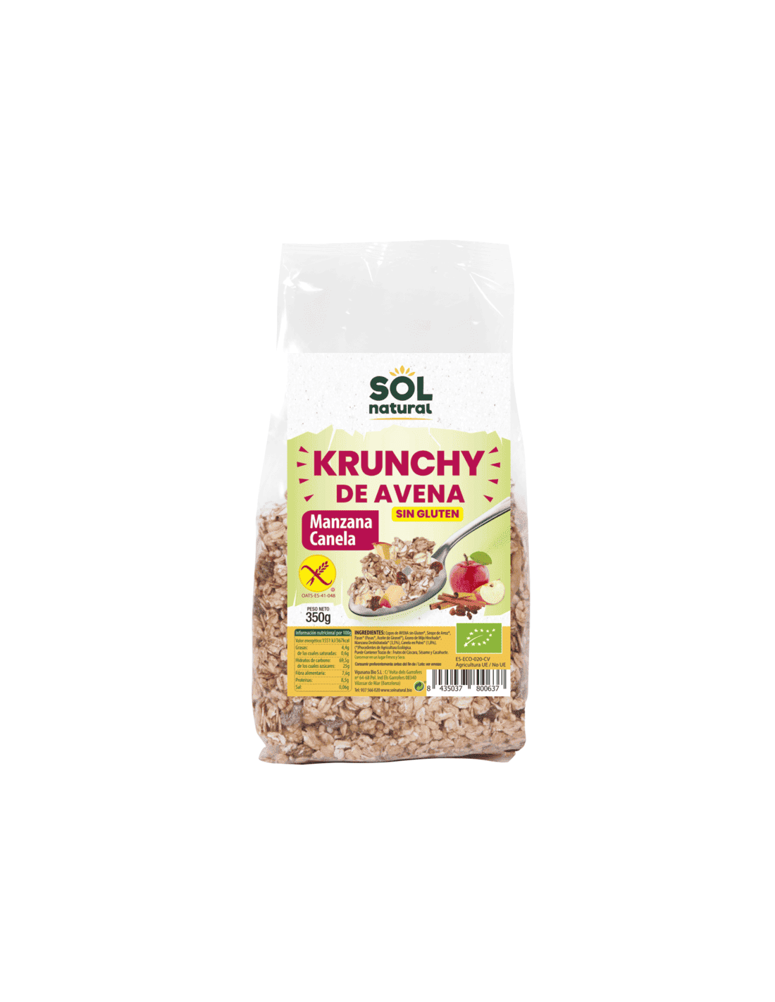 Crunchy Avena Sin Gluten Manzana Y Canela Bio - Sol Natural