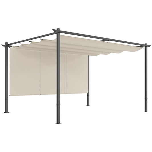 Outsunny Pérgola 4x3 M Con Techo Retráctil Y Laterales Enrollables Beige_0