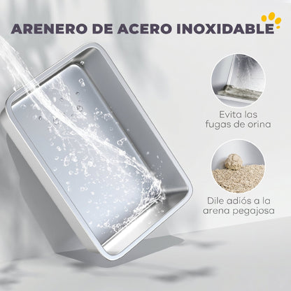 Pawhut Arenero Para Gatos Cubierto Extragrande Con Bandeja De Acero Inoxidable_5