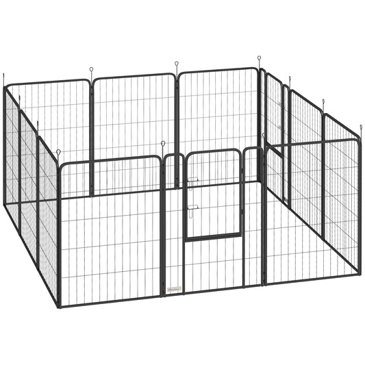 Pawhut Parque Para Perros De 12 Paneles De 100 Cm De Altura Con Puertas Negro_0