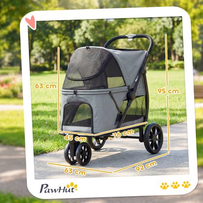 Pawhut Carrito Para Perros Medianos Plegable Con 3 Ruedas Cojín Lavable Gris_2