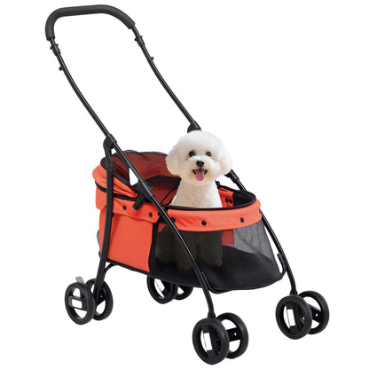 Pawhut Carrito Para Perros Plegable Con Ventanas De Malla Cojín Lavable Rojo_0