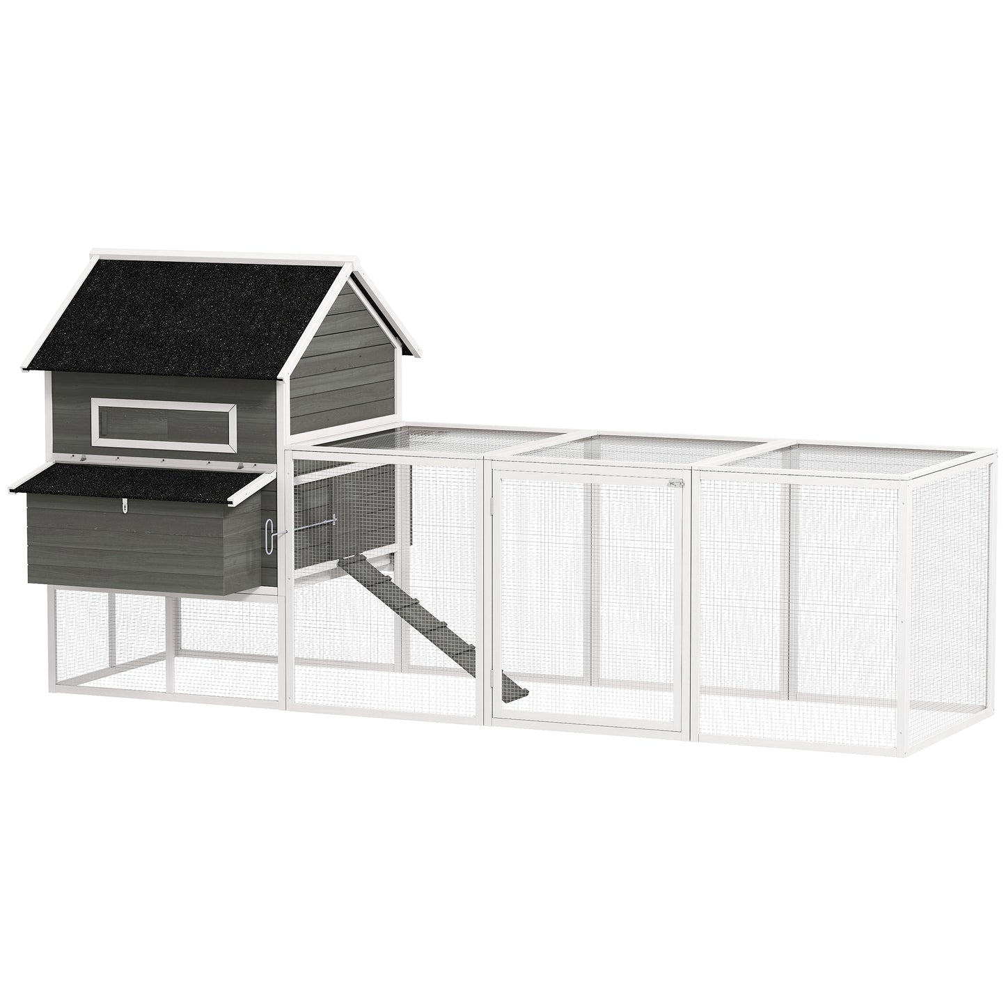 Pawhut Gallinero Grande Exterior Con 2 Nidos Corral 347x160x150cm Gris Oscuro_0