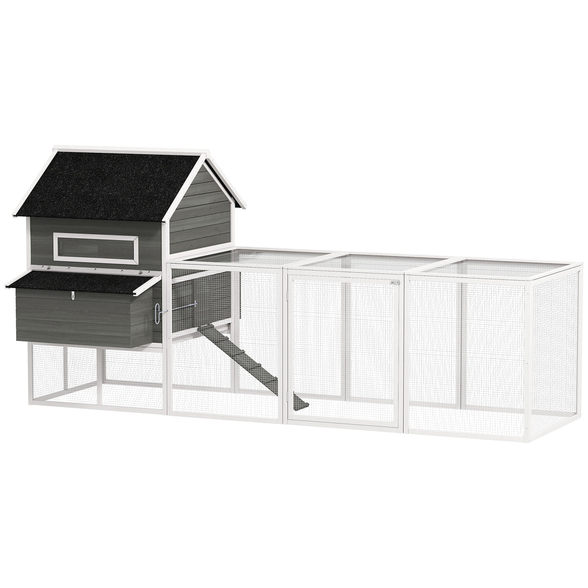 Pawhut Gallinero Grande Exterior Con 2 Nidos Corral 347x160x150cm Gris Oscuro_0
