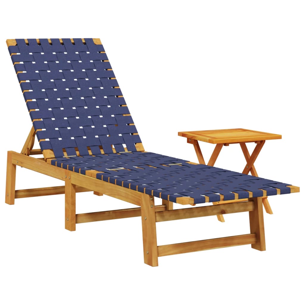 Tumbona Con Mesa Madera Maciza De Acacia Y Tela Azul Oscuro / Vetonek_1