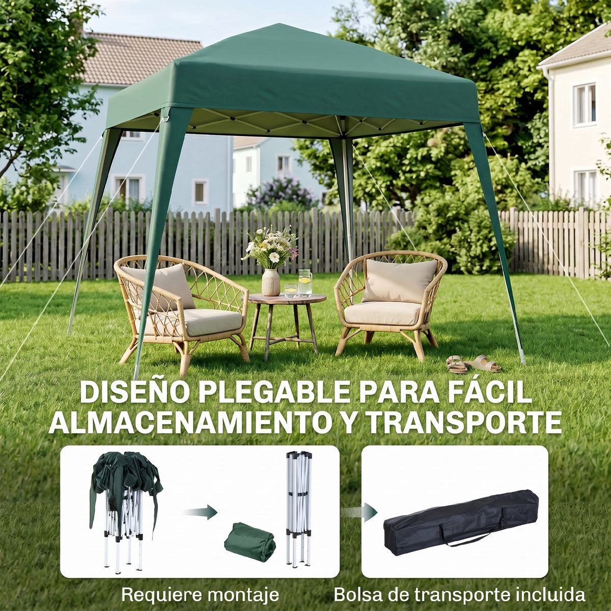 Carpa Plegable Outsunny Verde 240x240x250cm Tela Oxford Acero_4