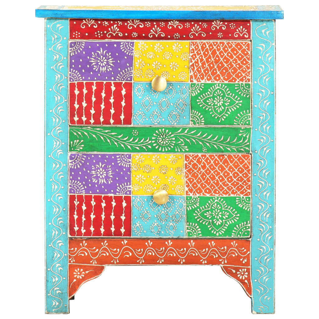 Mesita De Noche Pintada A Mano Madera Maciza Mango 40x30x50 Cm_1