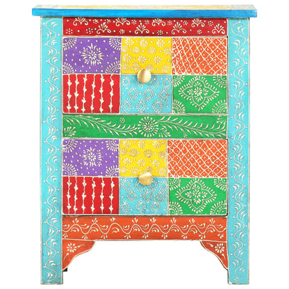 Mesita De Noche Pintada A Mano Madera Maciza Mango 40x30x50 Cm_1