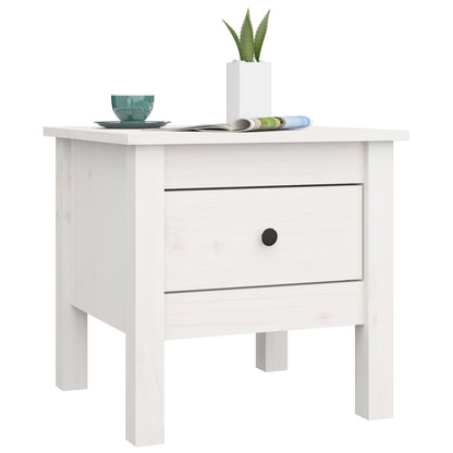 Mesa Auxiliar 2 Uds De Madera Maciza De Pino Blanco 40x40x39 Cm_4