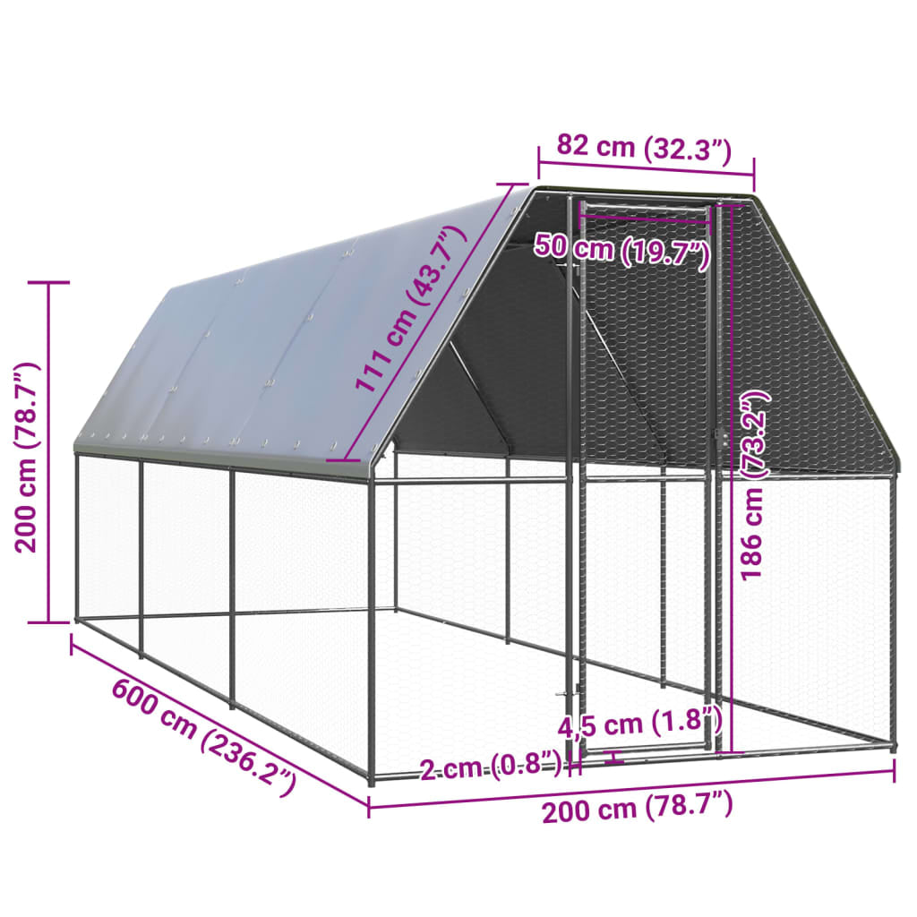 Vidaxl Jaula Gallinero De Exterior De Acero Galvanizado 2x6x2 M_2