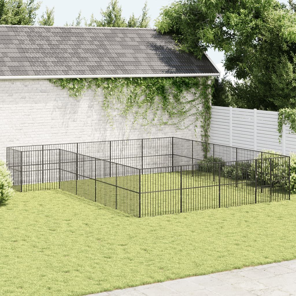 Vidaxl Corralito Para Perros Con 20 Paneles Acero Galvanizado Negro_1