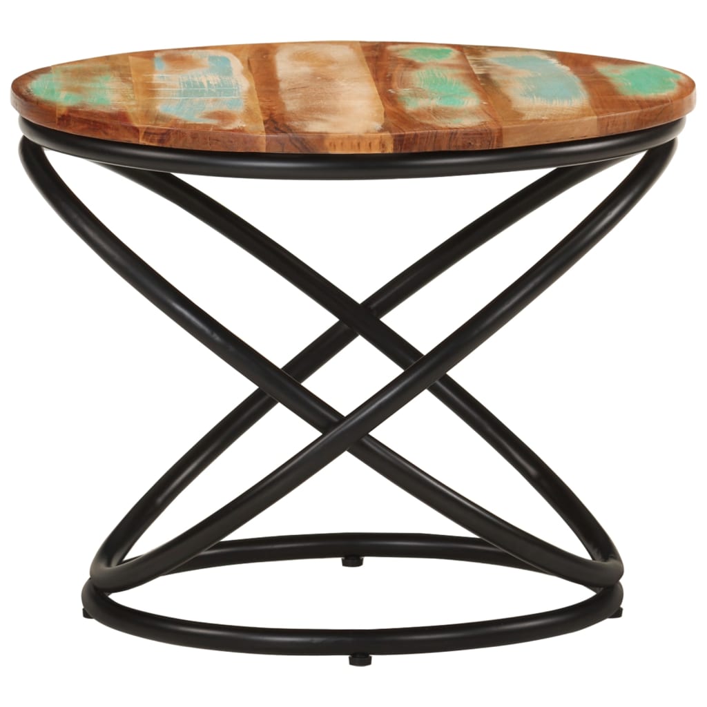 Mesa De Centro Madera Maciza Reciclada Y Acero Ø50x40 Cm_0