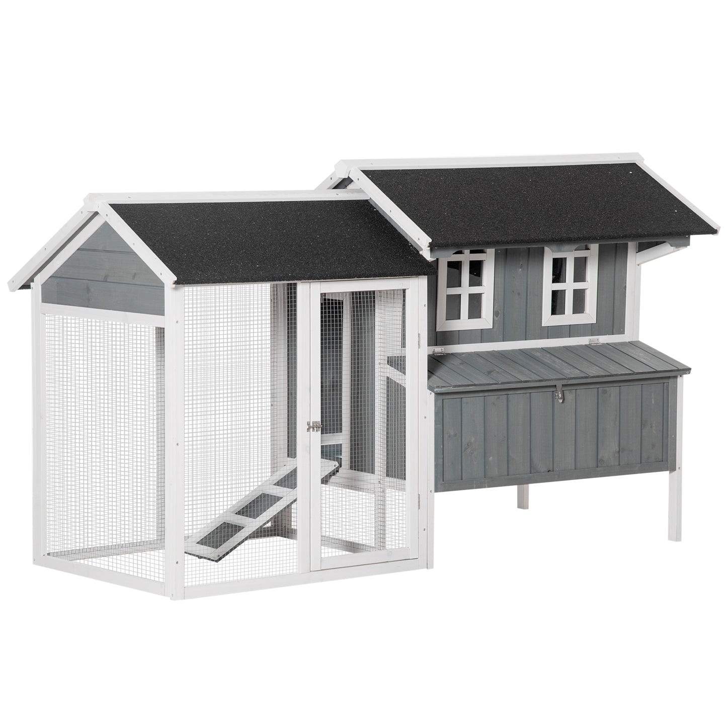 Pawhut Gallinero De Madera De Exterior Con Corral Nido Y Bandeja 209,5x96x123 Cm_0