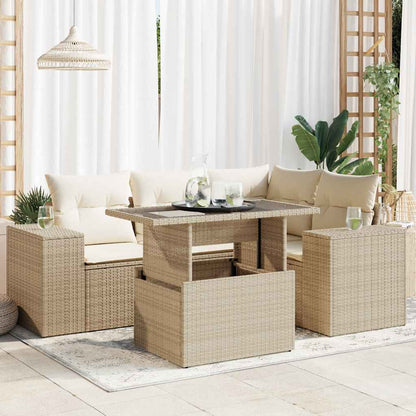Juego De Sofás Jardín Con Cojines 5 Pzas Ratán Sintético Beige / Vetonek_2
