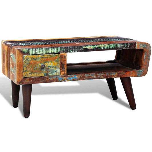 Mesa De Centro Con Borde Curvado 1 Cajón Madera Reciclada_0