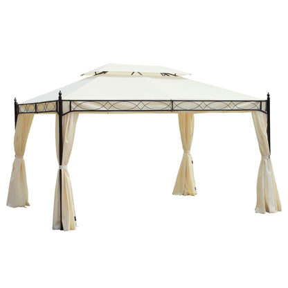 Outsunny Carpa 4x3m Pabellón Cenador De Jardín Con Cortinas 3x4x2,8m Blanca_0