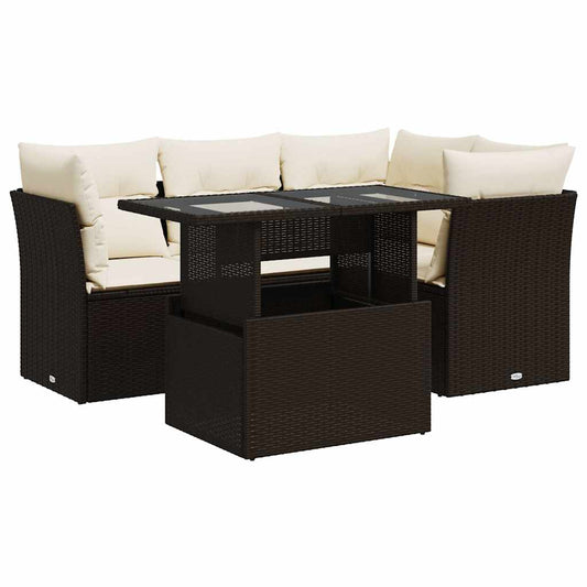 Set Comedor De Jardín 5 Piezas Y Cojines Ratán Sintético Marrón / Vetonek_0