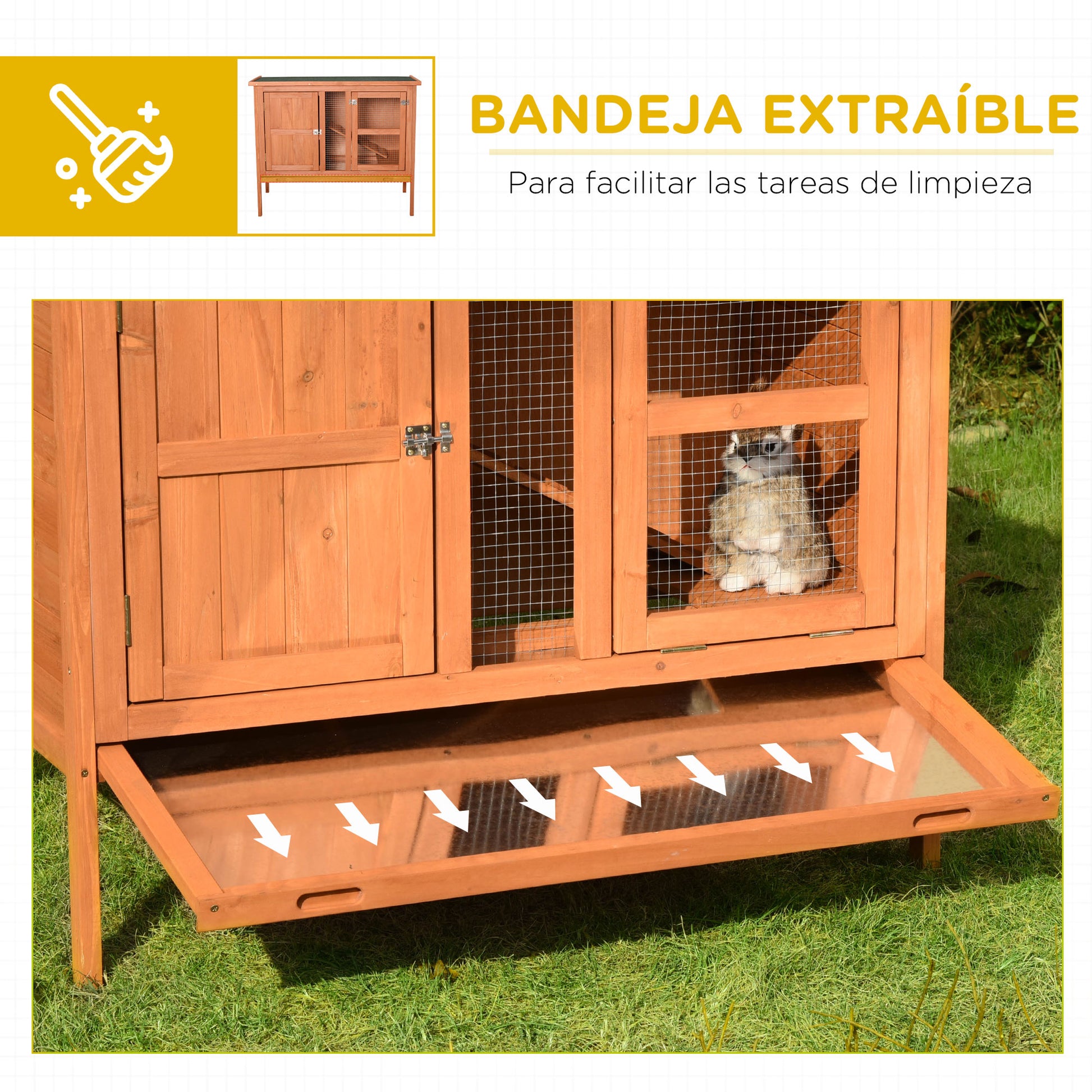 Pawhut Conejera De Exterior Madera 2 Pisos Con Bandeja Extraíble 102x56x85 Cm_5
