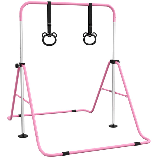 Homcom Barra De Gimnasia Para Niños Con Altura Ajustable En 5 Niveles Y Anillos_0
