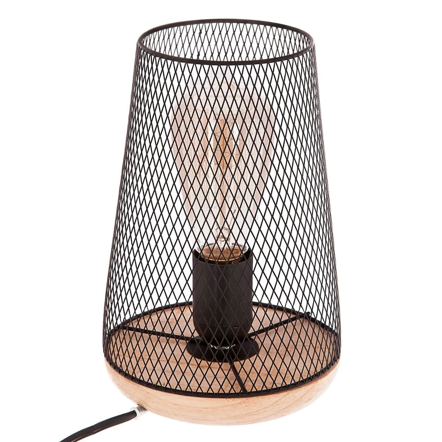 Wellhome Lámpara Metal Madera Negra H.23cm_0