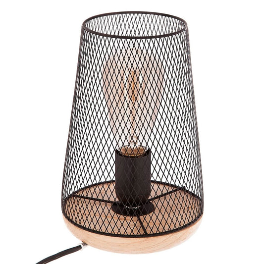 Wellhome Lámpara Metal Madera Negra H.23cm_0