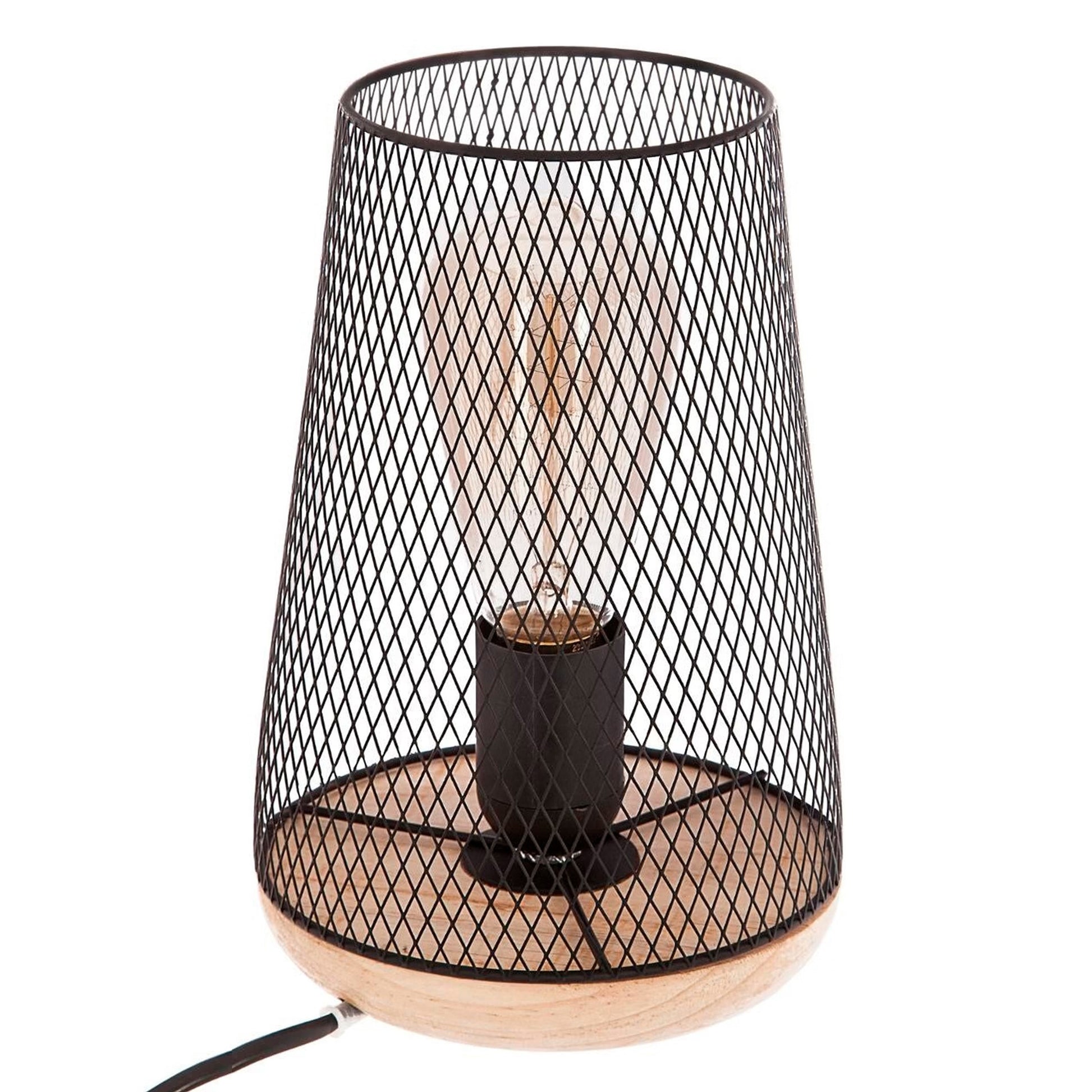 Wellhome Lámpara Metal Madera Negra H.23cm