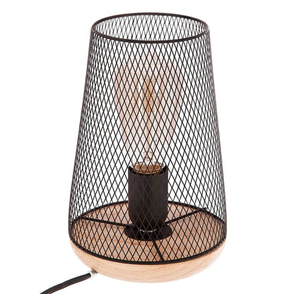 Wellhome Lámpara Metal Madera Negra H.23cm_0