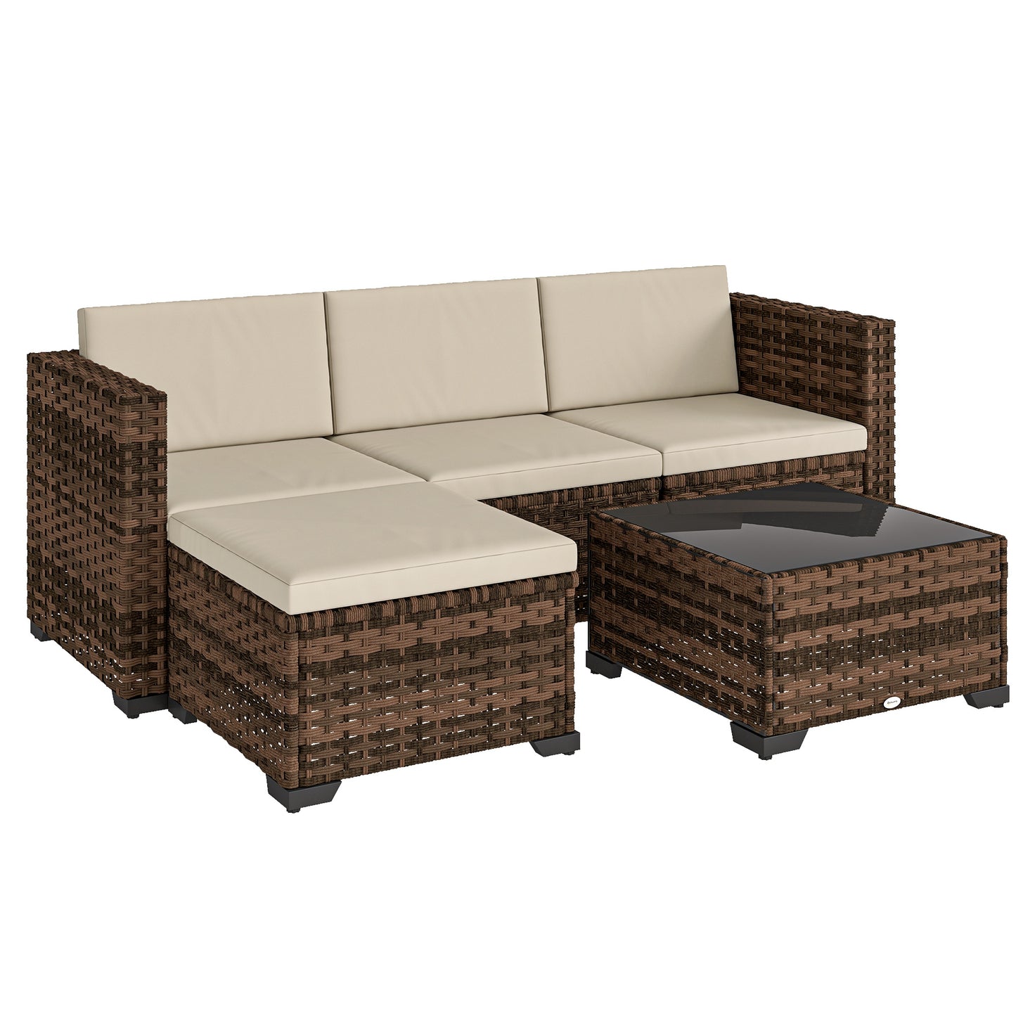 Outsunny Conjunto Muebles Jardín Exterior De Ratán 5 Piezas Cojines Caqui_0