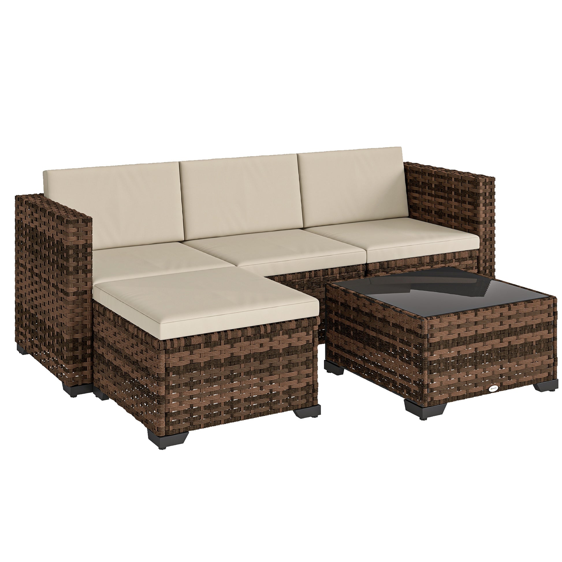 Outsunny Conjunto Muebles Jardín Exterior De Ratán 5 Piezas Cojines Caqui_0