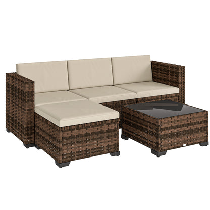 Outsunny Conjunto Muebles Jardín Exterior De Ratán 5 Piezas Cojines Caqui_0