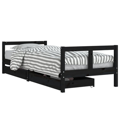 Vidaxl Estructura De Cama Niños Con Cajones Madera Pino Negro 80x200cm_0